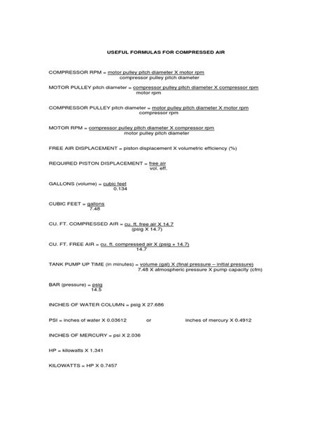 USEFUL FORMULAS FOR COMPRESSED AIR 